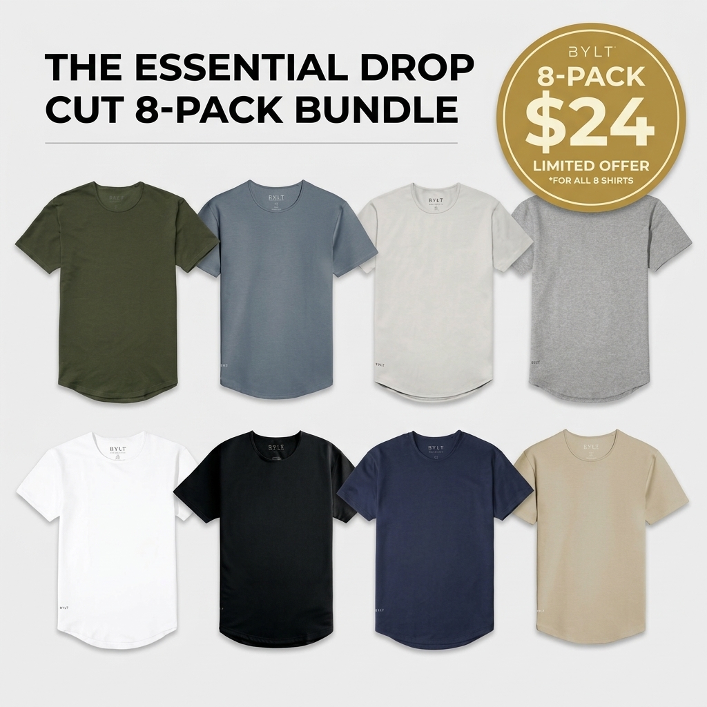Men’s Drop-Cut Fitted Crewneck Tee – 4-Way Stretch, Wrinkle-Resistant, Streetwear Essential