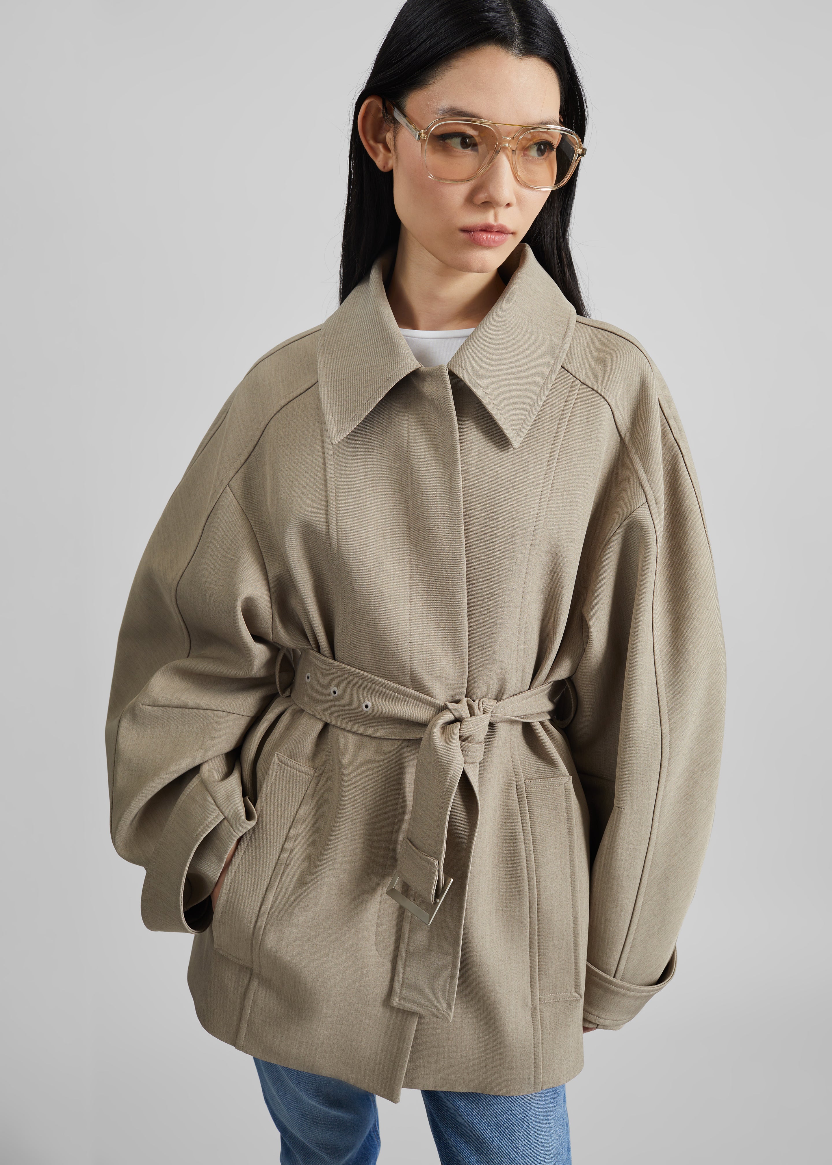 Venlo Curve Sleeve Belted Jacket - Beige