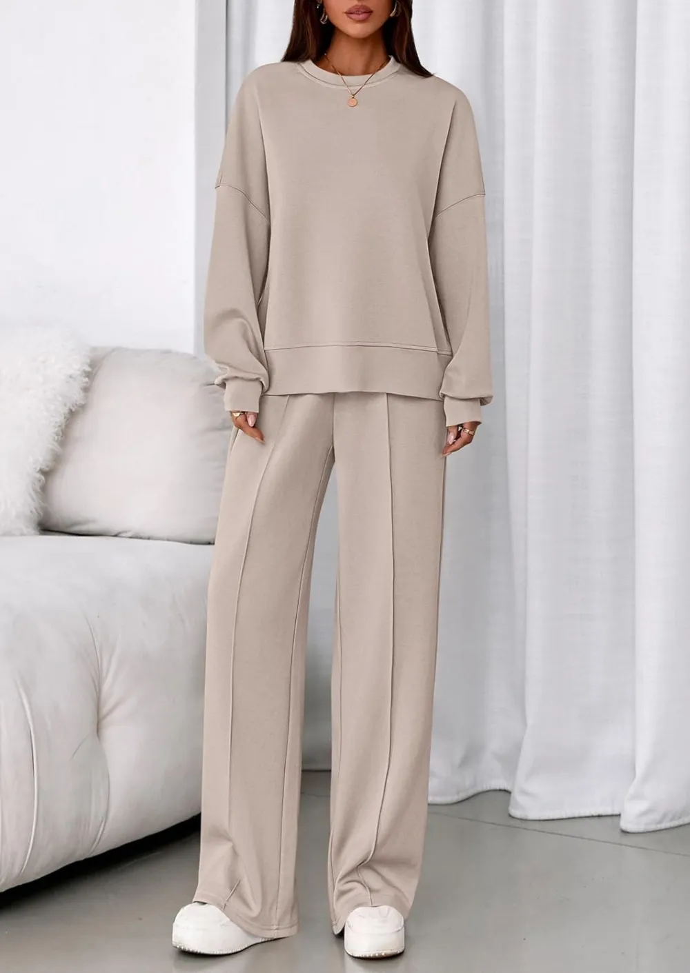 2 Piece Sets For Women Fall Trendy Long Sleeve Sweatshirt Wide Leg Pants Loungewear
