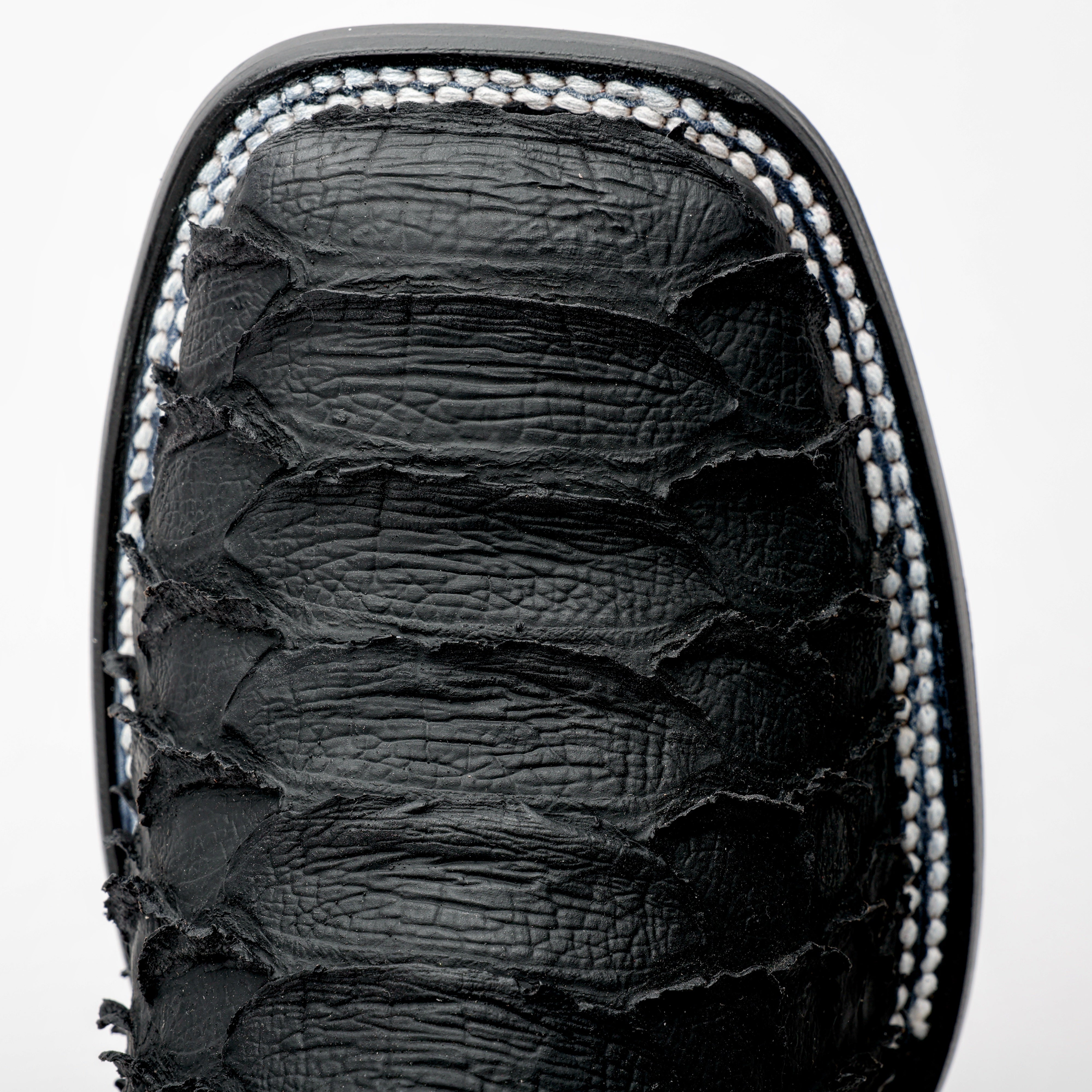 Matte Black Jumbo Python Leather Boots - Square Toe