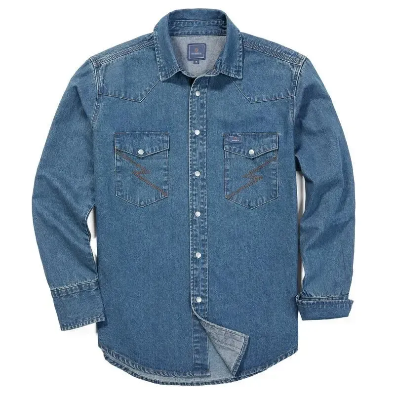 🔥🔥16-PACK-$38.8🔥Men's Long Sleeve Stone-Washed and Pre-Washed Denim Work Shirt