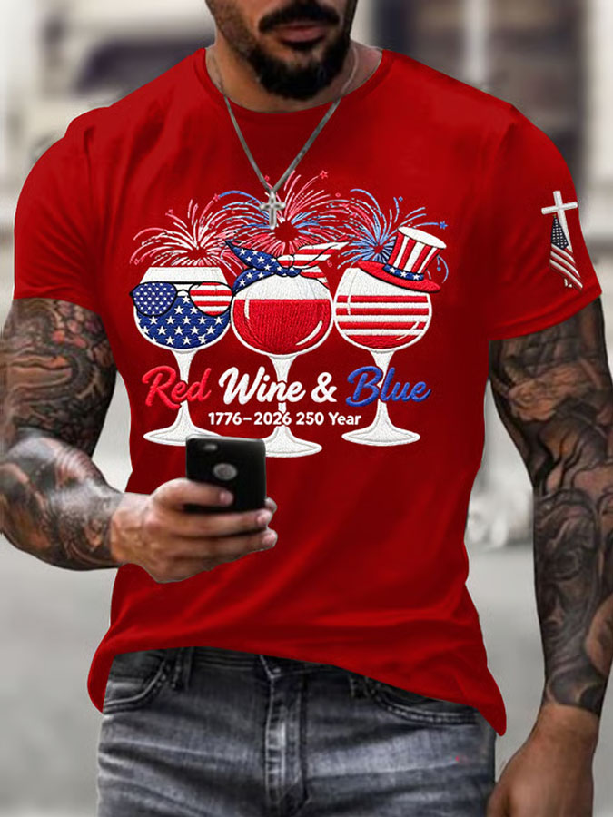 Men'S 1776–2026 250 Year Red Wine & Blue Printed  T-Shirt