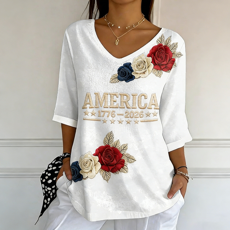 Women'S Floral V-Neck