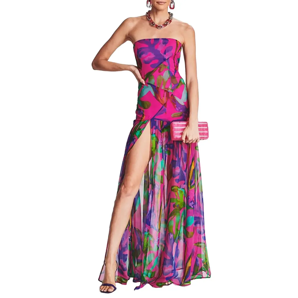 Women's Tube Top DressStrapless Backless High Slit Long Dress