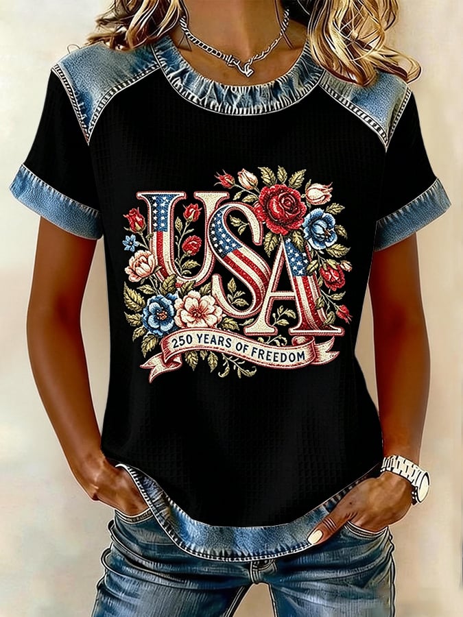 Women's 250th Anniversary Freedom Flower Art  Print   Shirt
