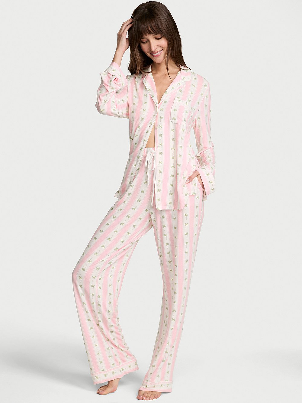 Modal Long Pajama Set Pretty Blossom Palms