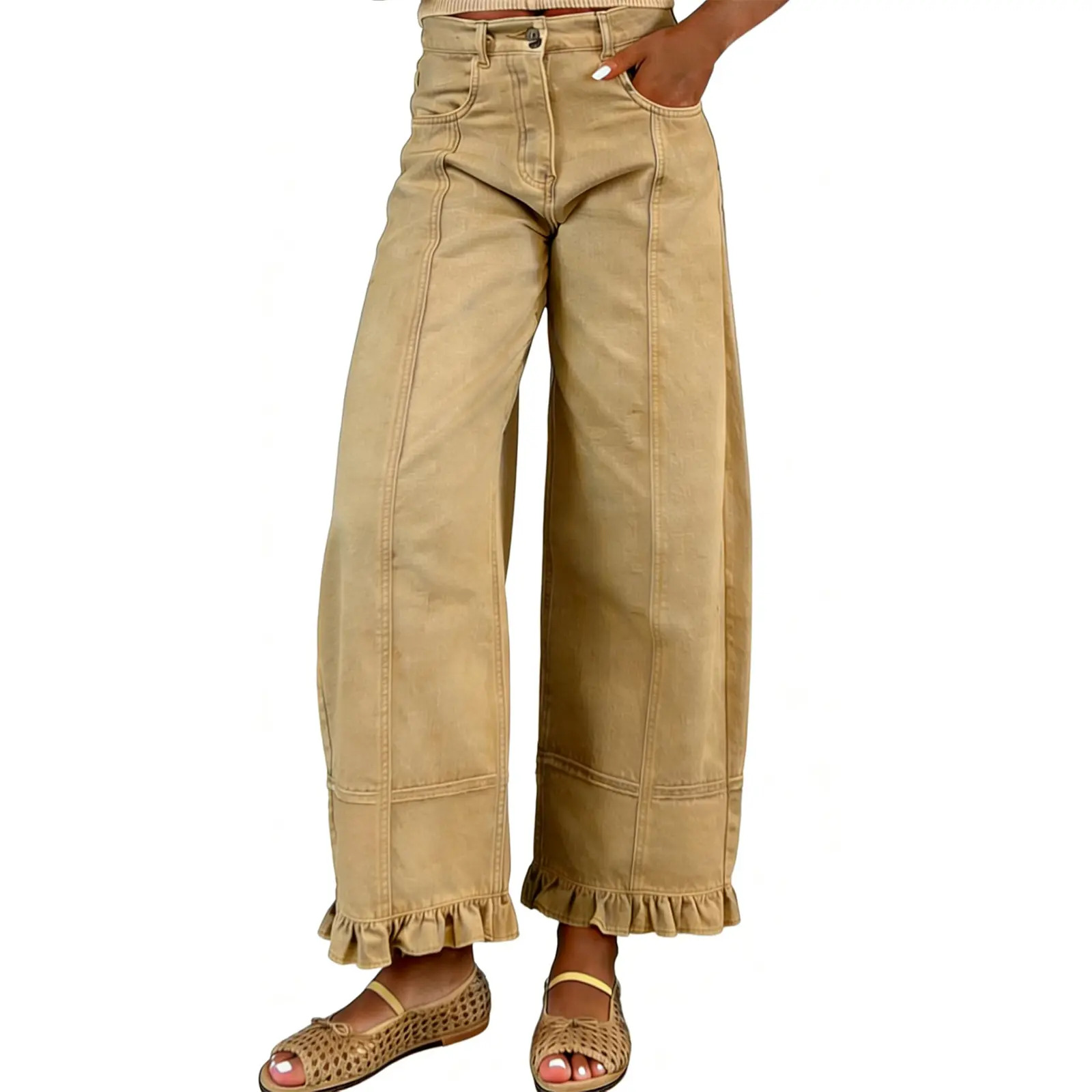 Women's Barrel-Leg Jeans 2026 Y2K Color-Block Loose Boyfriend-Fit Jeans