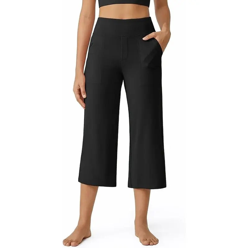 ✨ Capri Pants for Women Wide Leg Yoga Dress Cropped Pants Capri Leggings with Pockets for Casual Summer