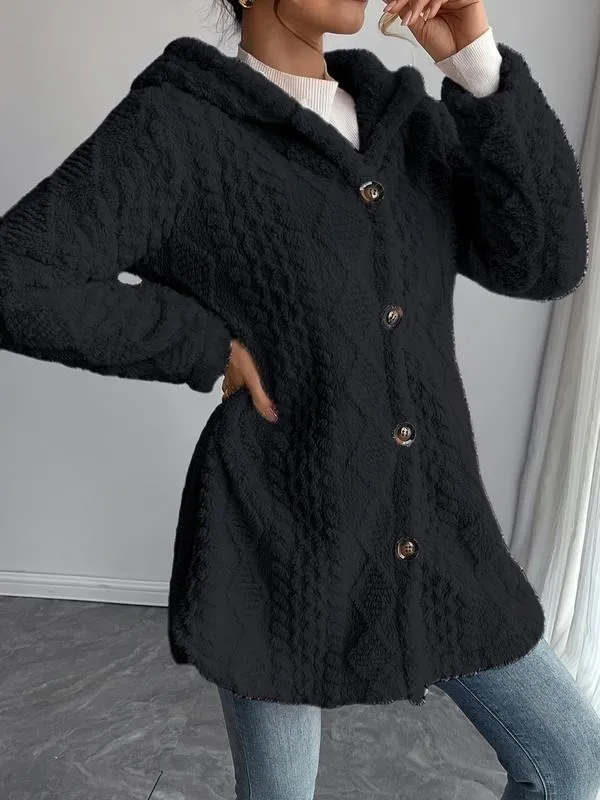 Women's Solid Color Fuzzy Hooded Jacket
