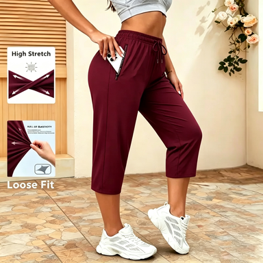 Last Chance Special! 8 Pieces for $24.9, Today Only! Women's Summer Casual Capris – Drawstring Waist with Zippered Pockets, Quick-Dry Athletic Pants for Running & Outdoor Sports