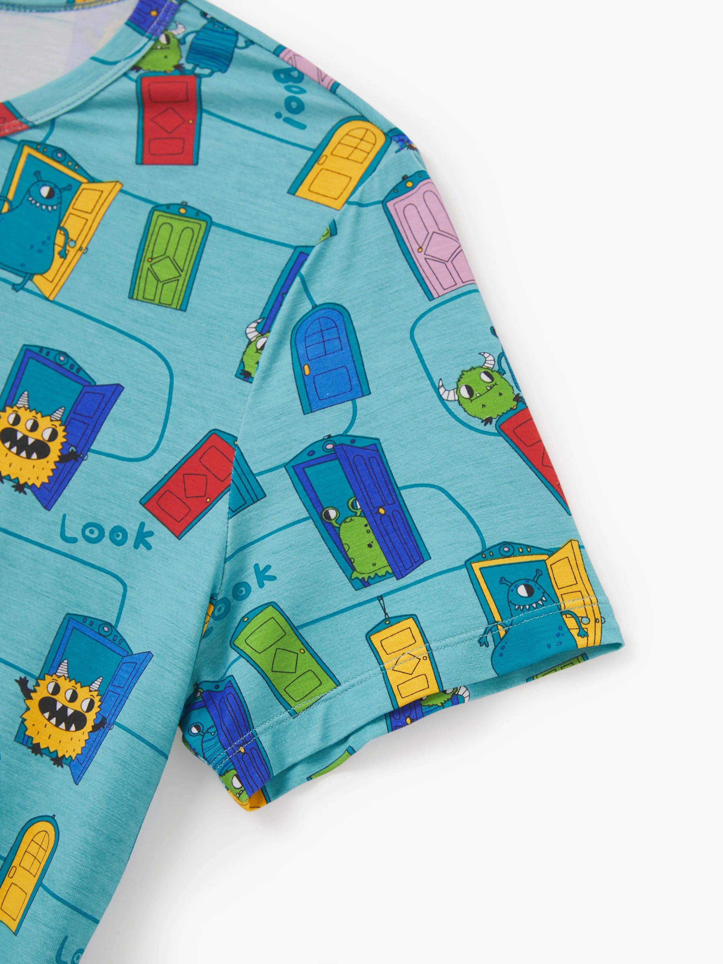 Bamboo Family Pajamas Cartoon Print Short-sleeve Matching Pajama set ( Snug-Fitting for Children ) Green