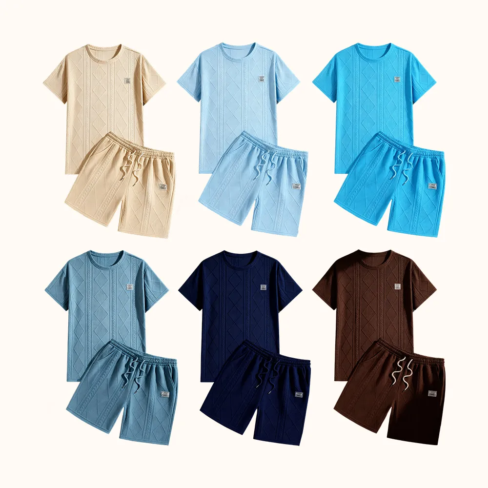 Men's Summer Casual Sports Suit 2-Piece texture Set