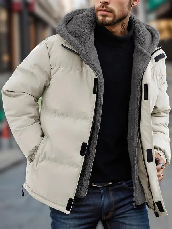 Men's Thickened Windproof Winter Jacket - Cold-Resistant Warm Fleece Lined Hooded Coat