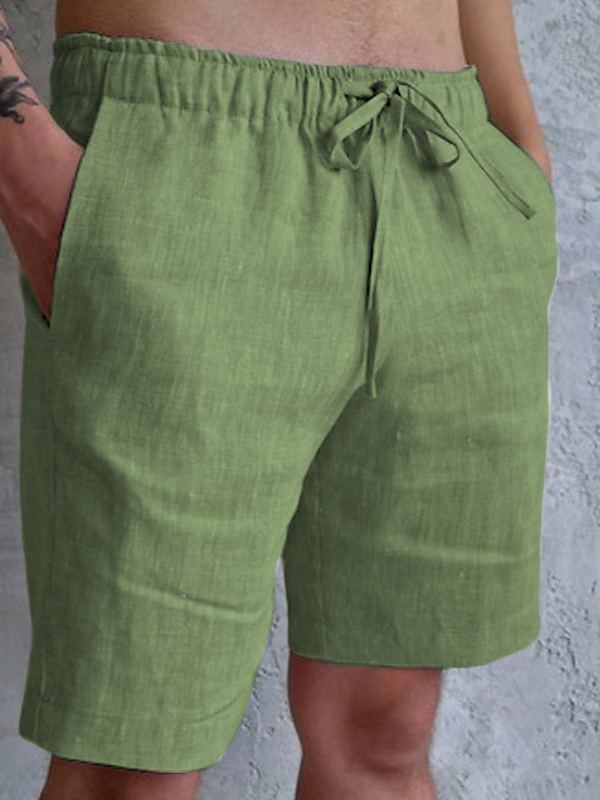 Men's Elastic Waist Drawstring Solid Color Linen Blend Shorts