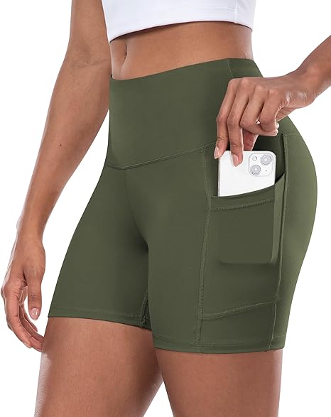 Women's High Waist Yoga Biker Shorts with Pocket