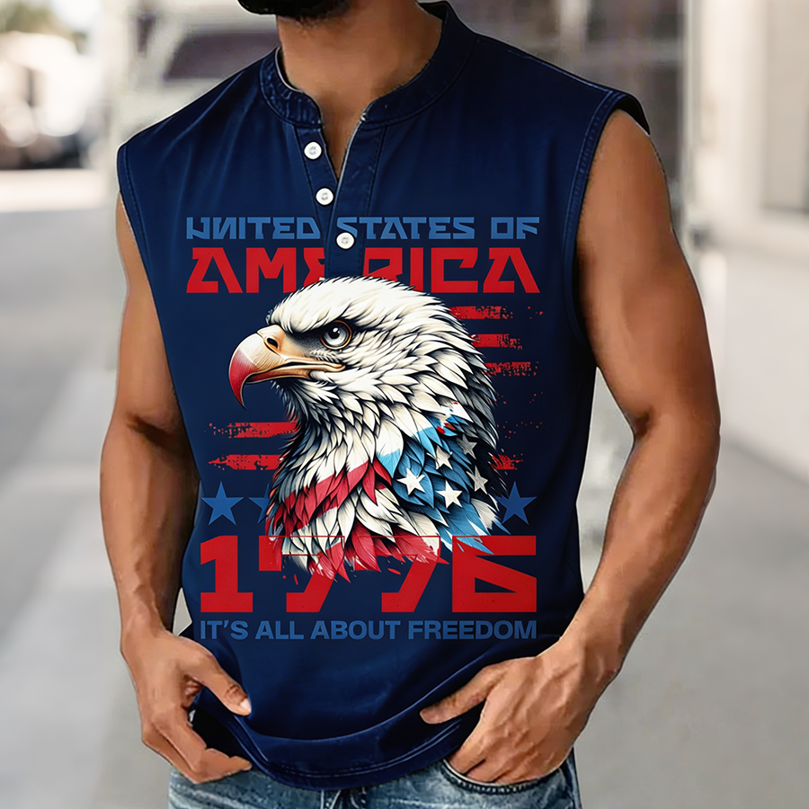 Men's USA 1776 It's All About Freedom Bald Eagle Sleeveless Top