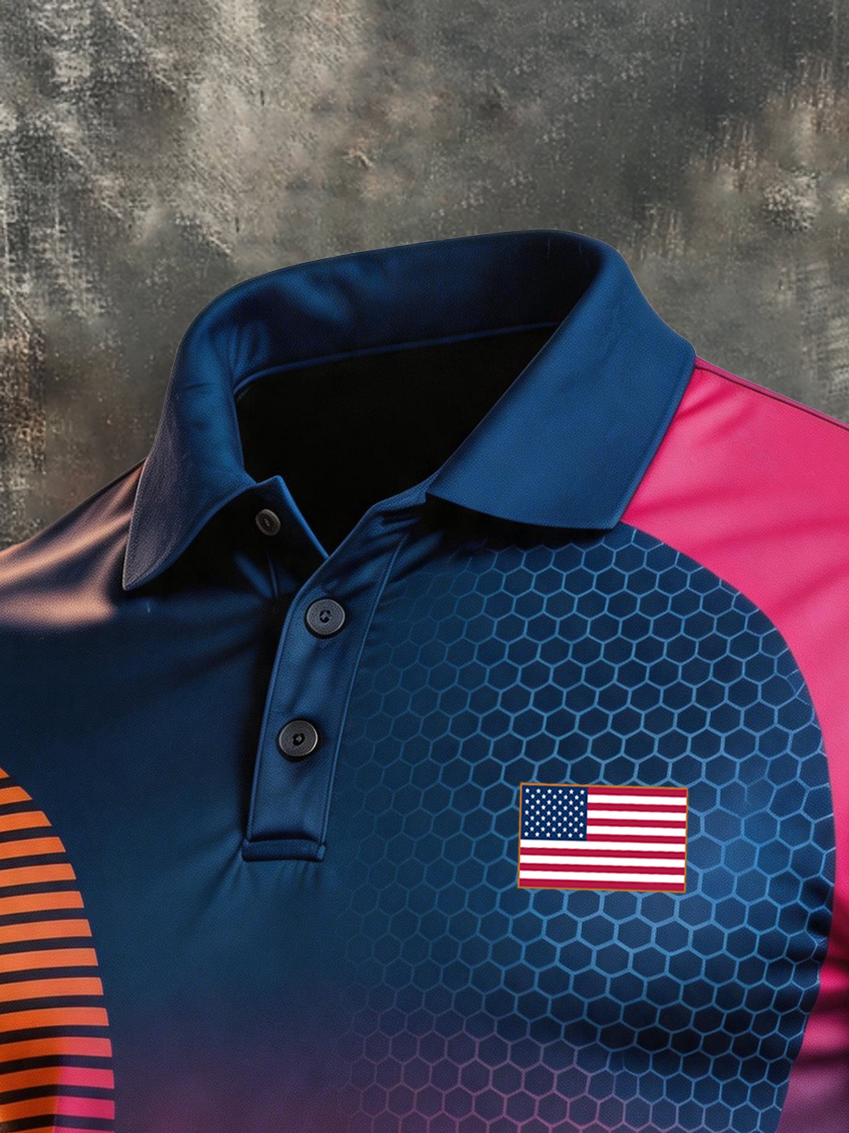 Men's Retro Patriotic Color-Block Short-Sleeve Polo Shirt