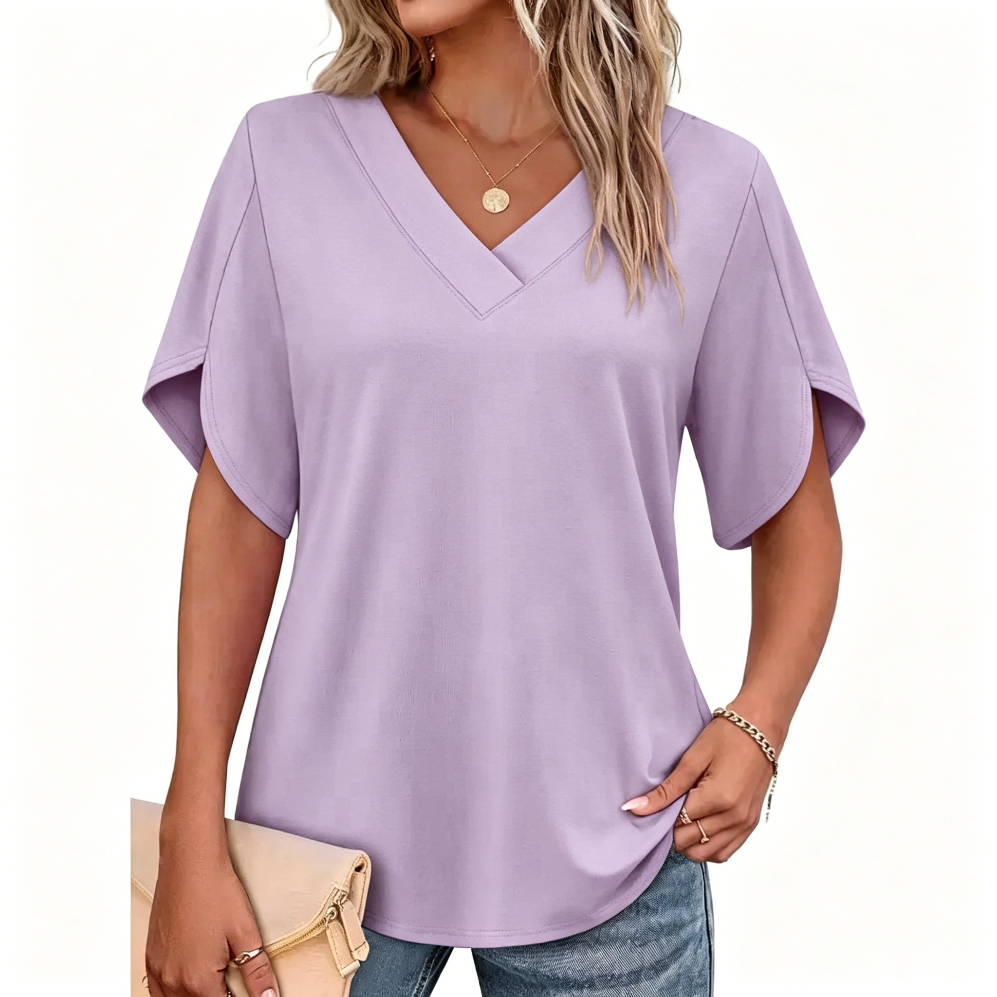 Women’s Summer V-Neck Petal Sleeve Casual Blouse Top