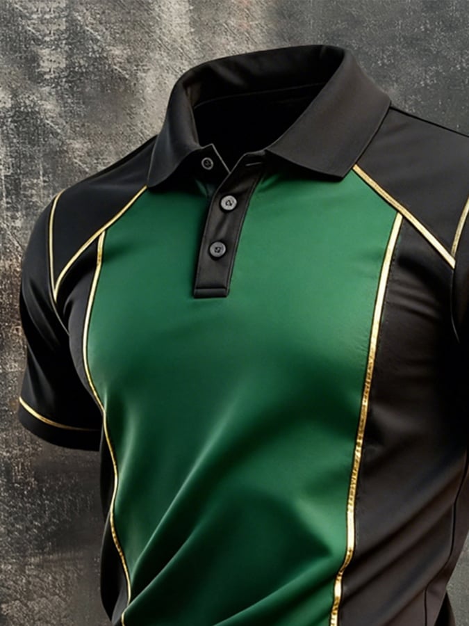 Men's Retro Patriotic Color-Block Short-Sleeve Polo Shirt