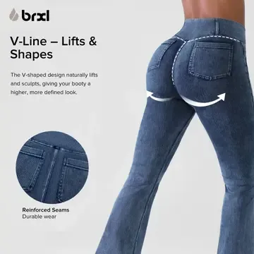 High Waisted Bootcut Flare Denim Jeans for Women - Crossover Waist & Illusion Pocket Design