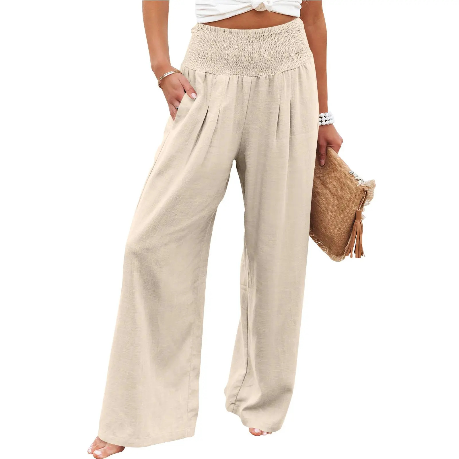 Women's wide-leg linen trousers