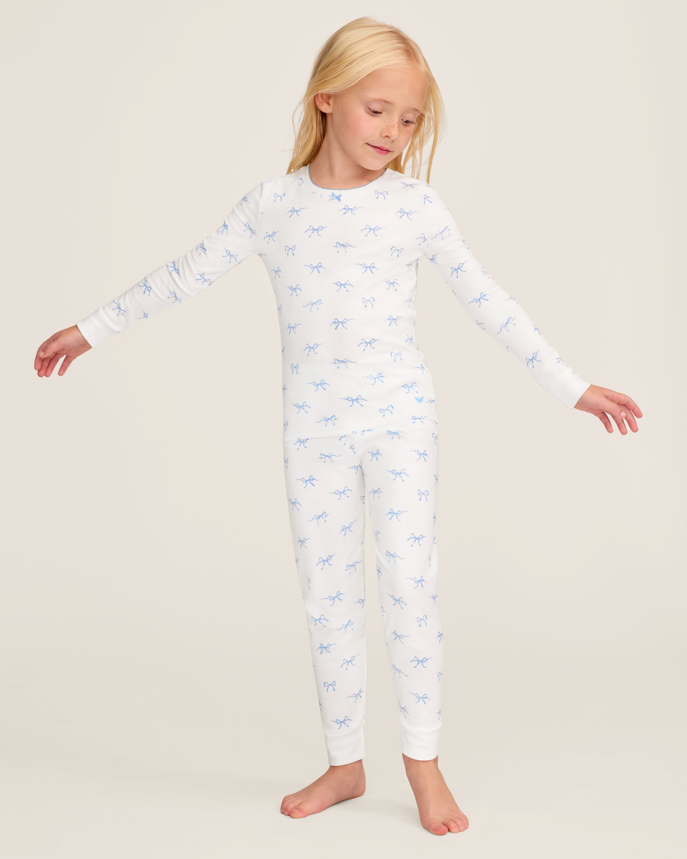 Kid's Pima Snug Fit Pajama Set in Something Blue Bows