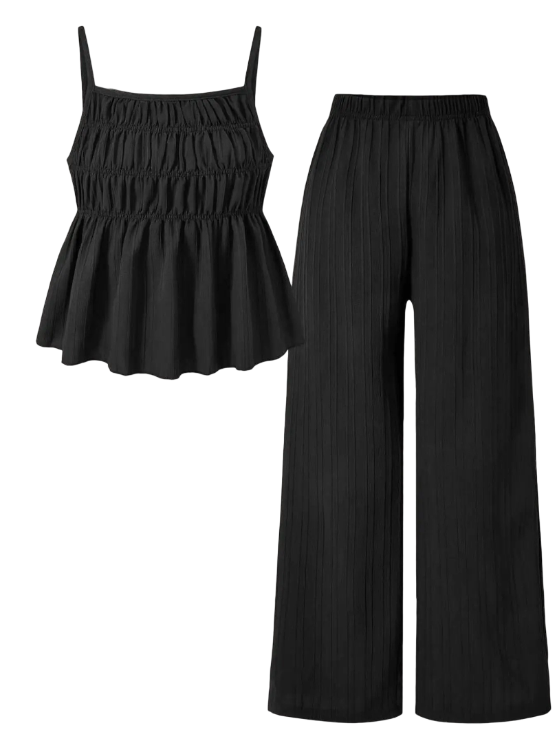 Women's 2-Piece Solid Color Cami Top & Wide Leg Pants Set – Street Fashion Casual Outfit for Daily Outdoor Wear, All-Season Ladies Clothing