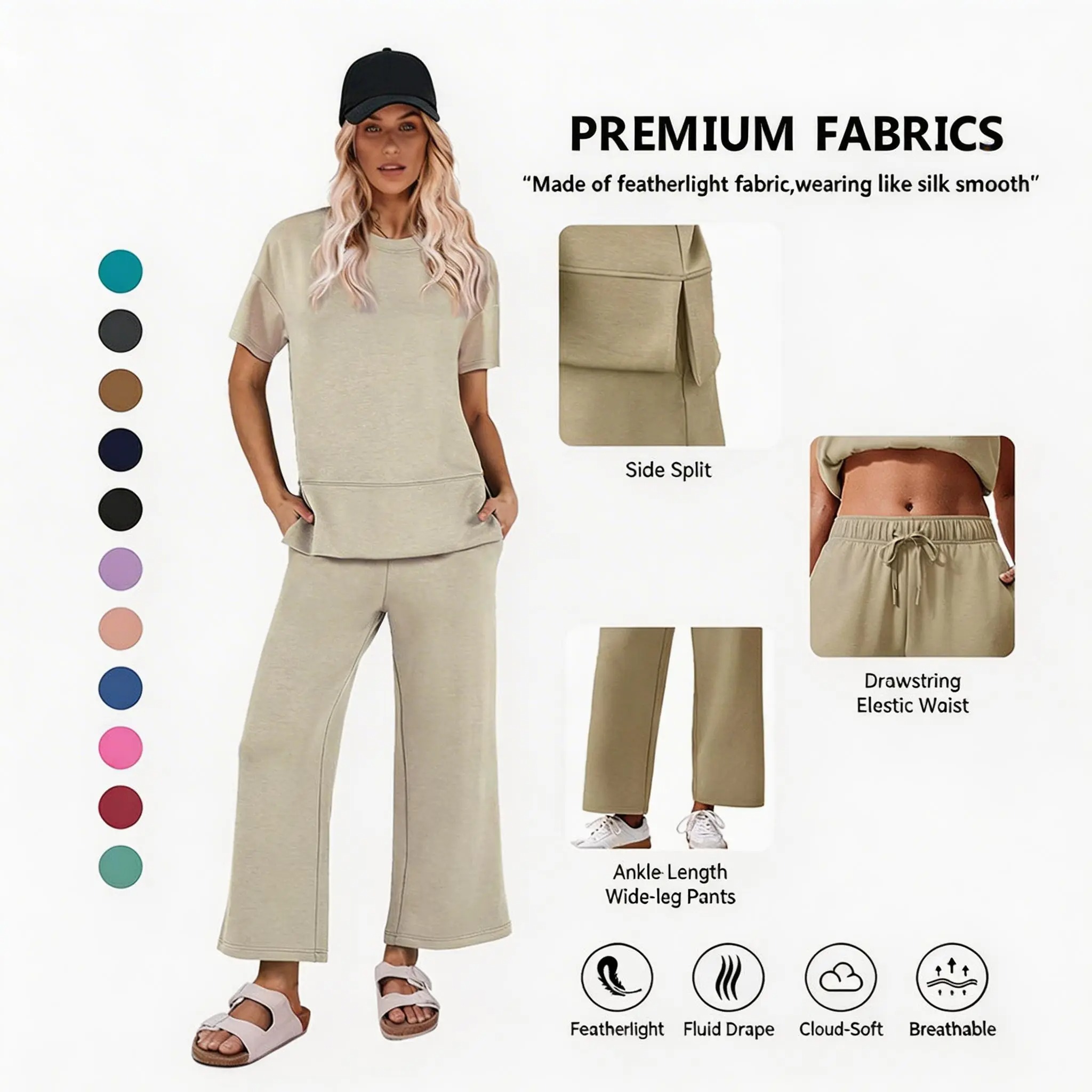 Summerwins Women’s 2-Piece Loose-Fitting Wide-Leg Pants Set