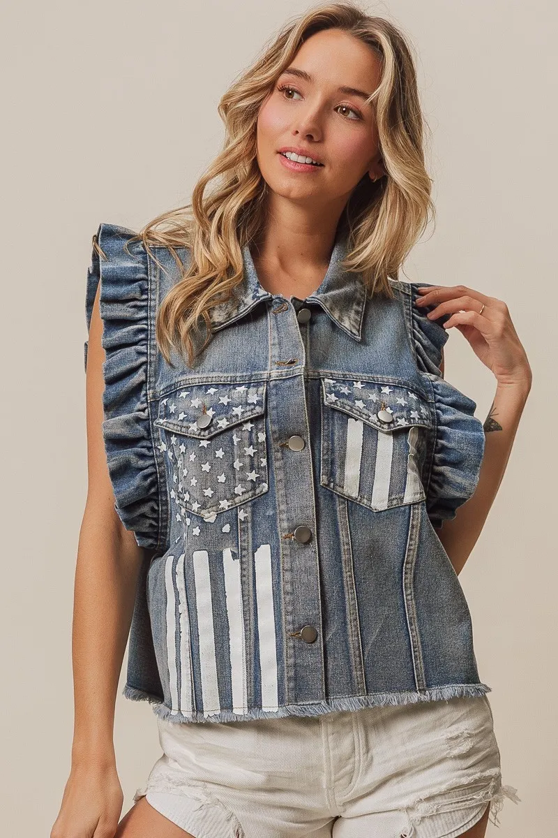 American Flag Washed Denim Jacket