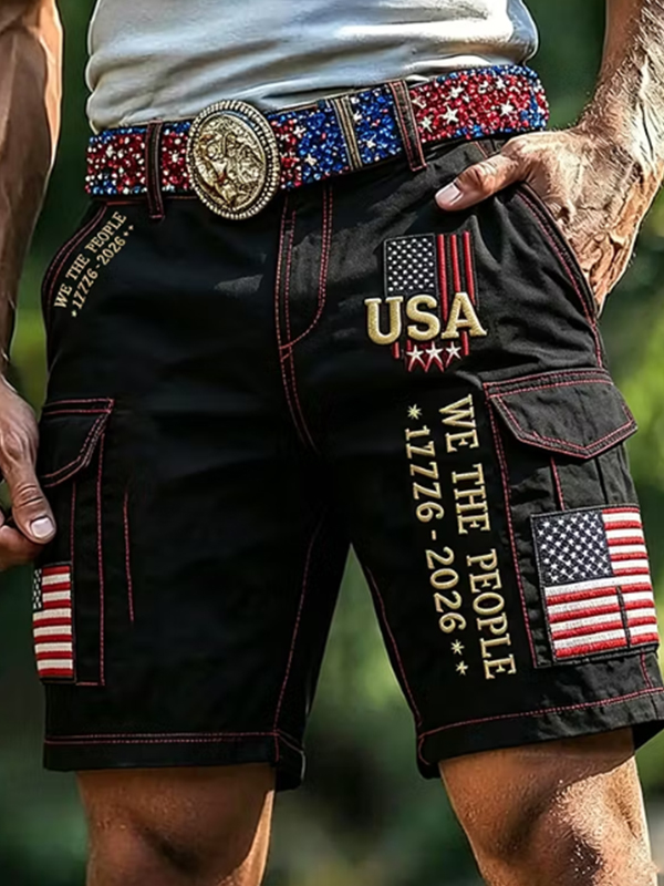 Men's USA We The People Flag Patch Art Print Casual Shorts