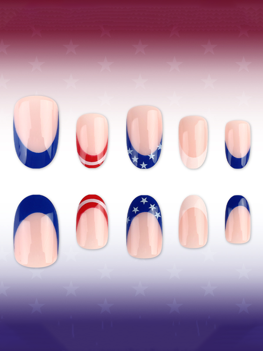Red, White And Blue Star-shaped Pattern False Nails