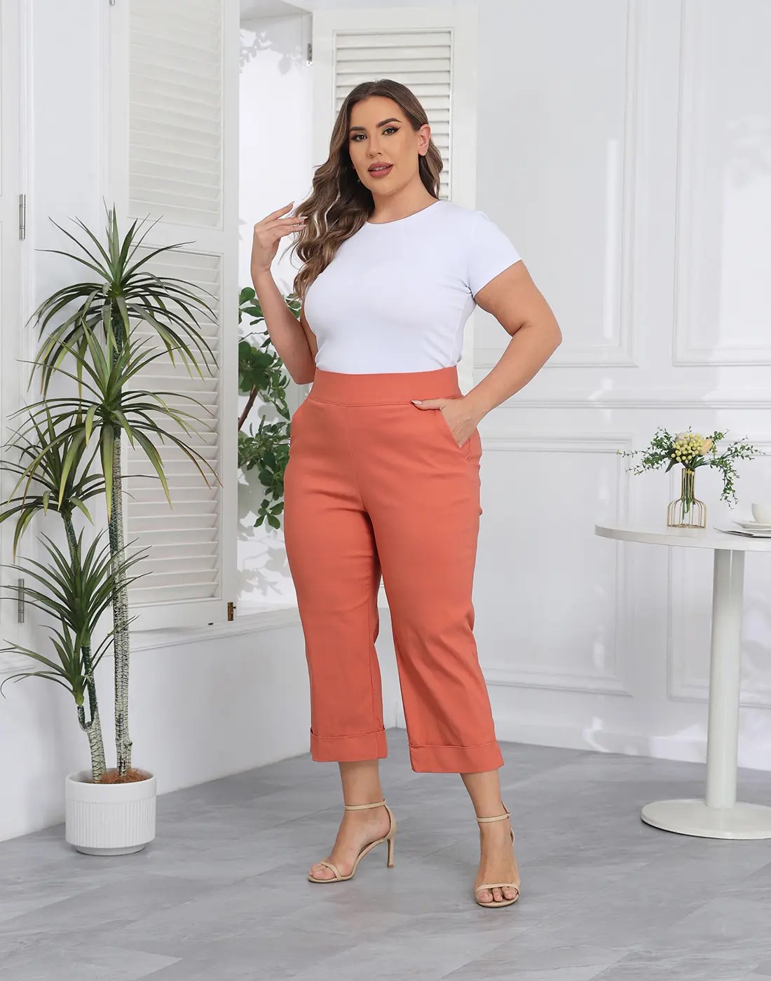 Women’s Plus Size Pull-On Tummy Control Capri Pants – Lightweight Everyday Comfort
