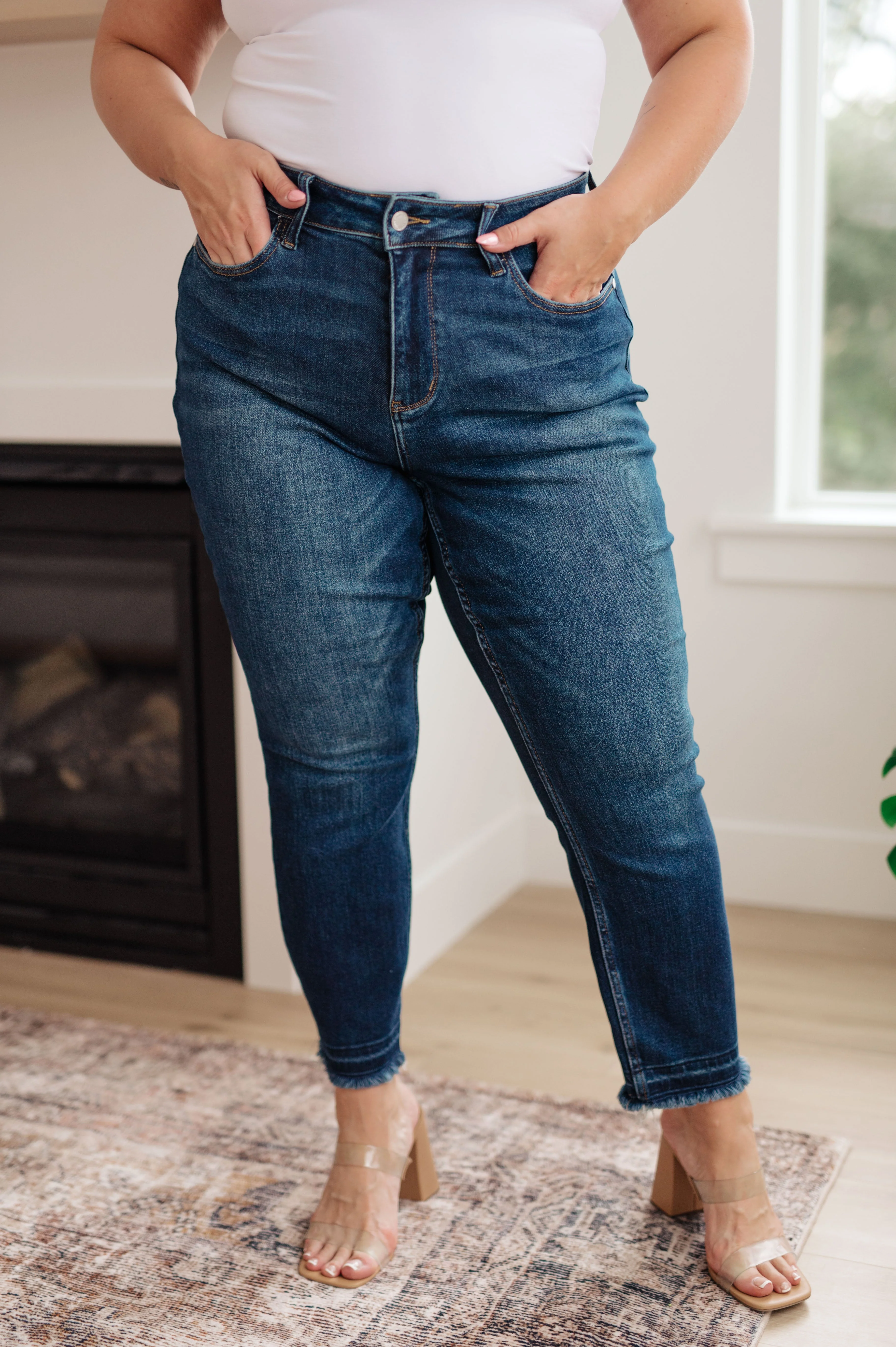 Blue Phillipa High Rise Release Hem Slim Jeans