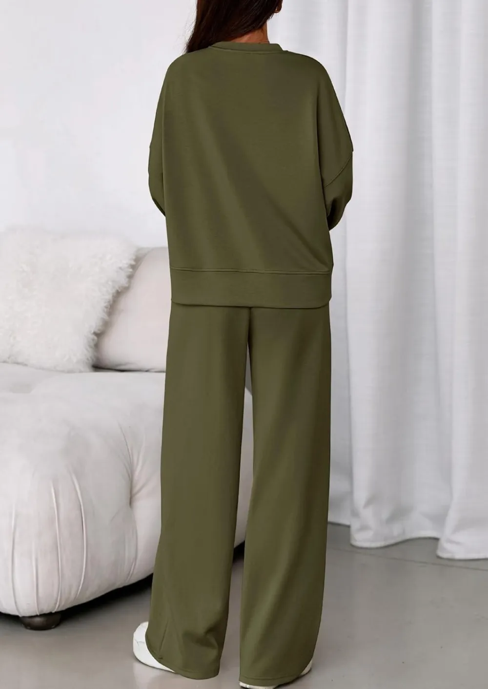 2 Piece Sets For Women Fall Trendy Long Sleeve Sweatshirt Wide Leg Pants Loungewear