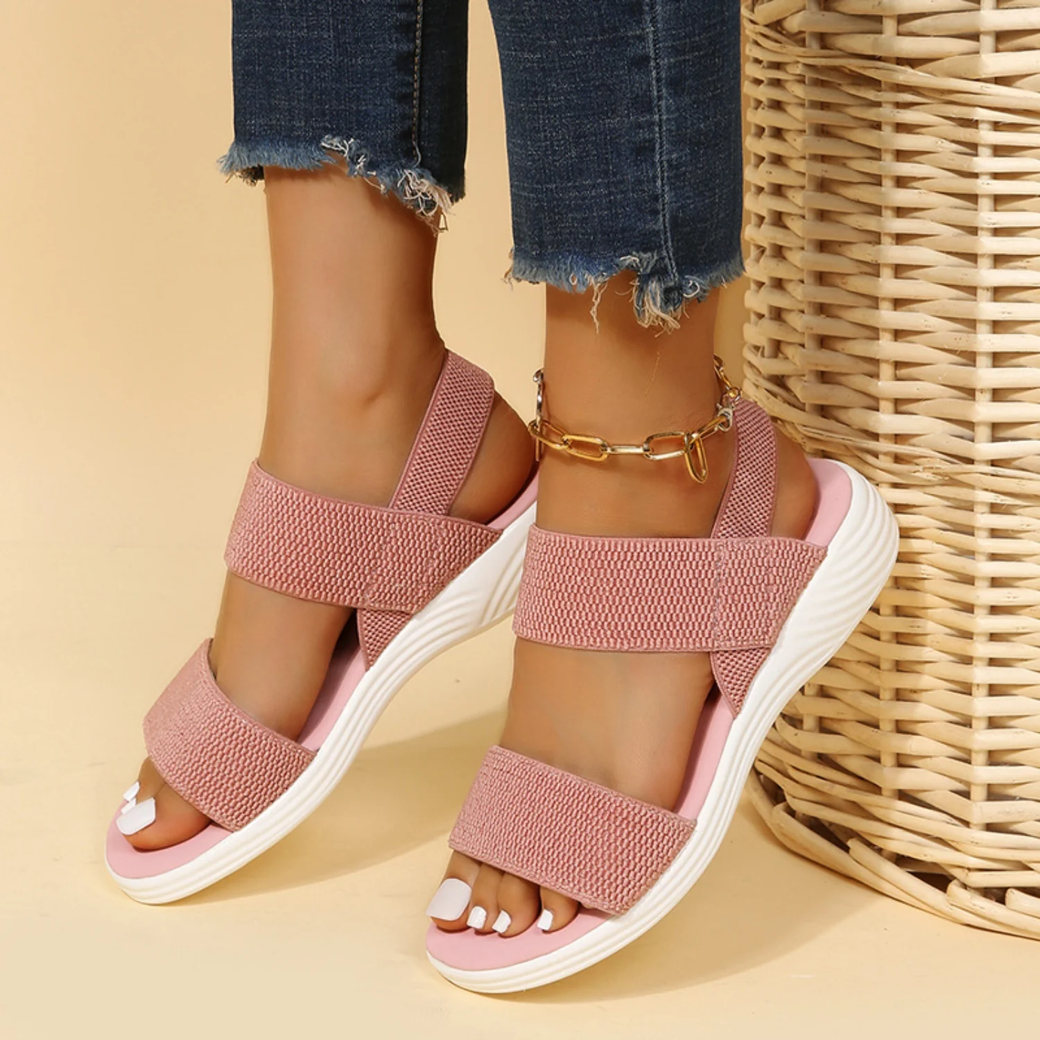 Rubber Open Toe Low Heel Sandals (multiple color options)
