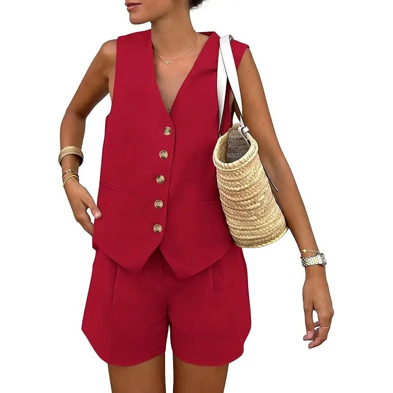 Women's Summer Sleeveless V-Neck 2-Piece Outfit
