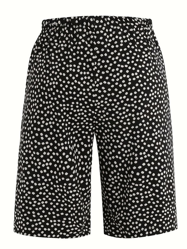 Women's Spring and Summer Floral Print Casual Straight Tie Cropped Pants