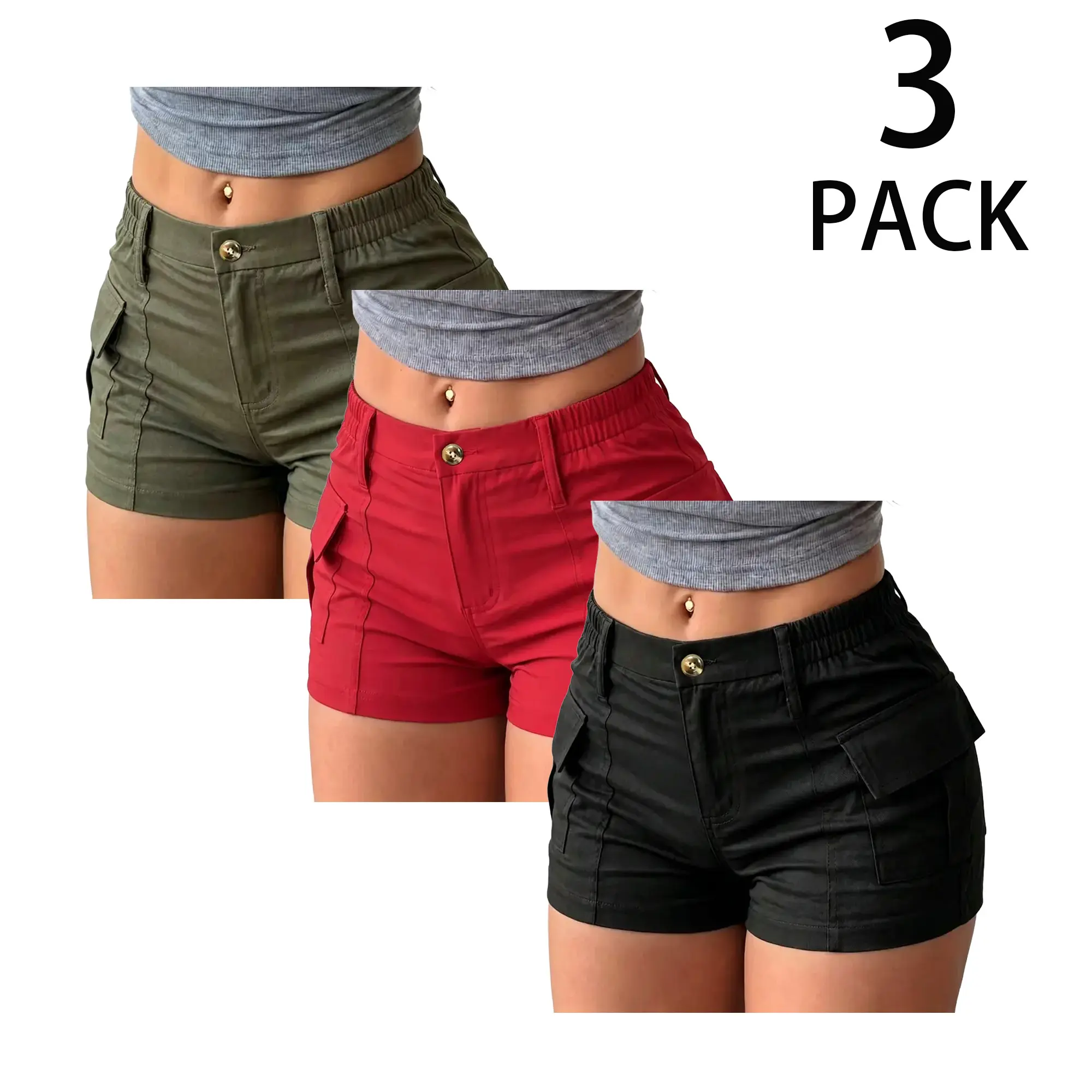 Women's High-Waisted Cargo Shorts (3-Pack)