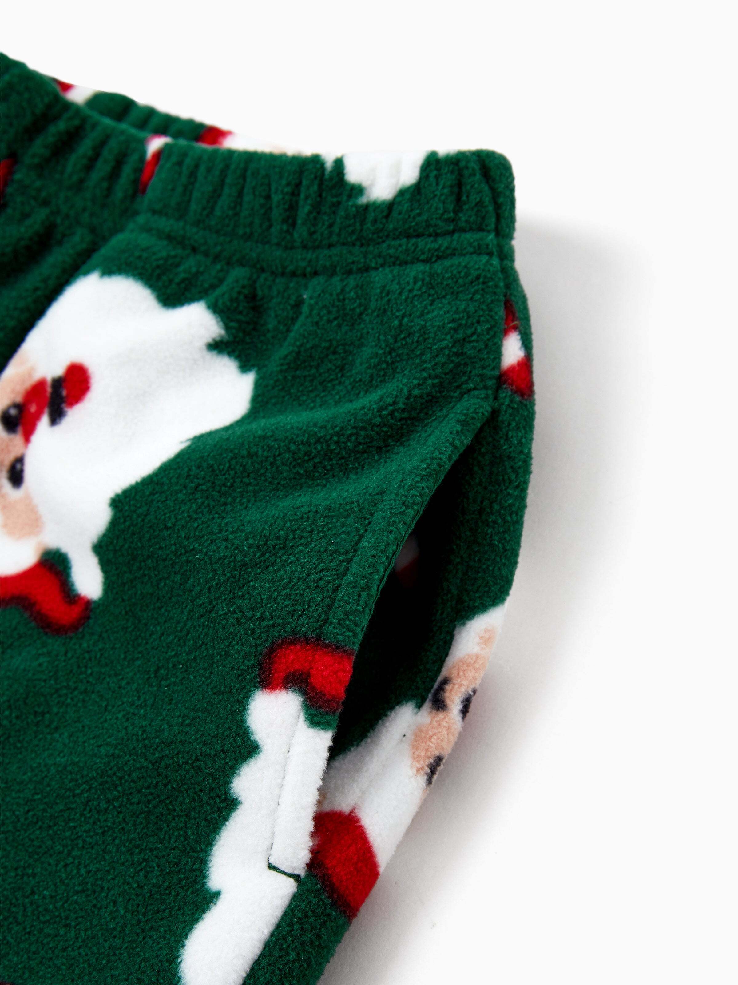 Christmas Matching Family Fleece Pajamas Set Santa Claus and Candy Cane Print PJS with Christmas Socks Dark Green