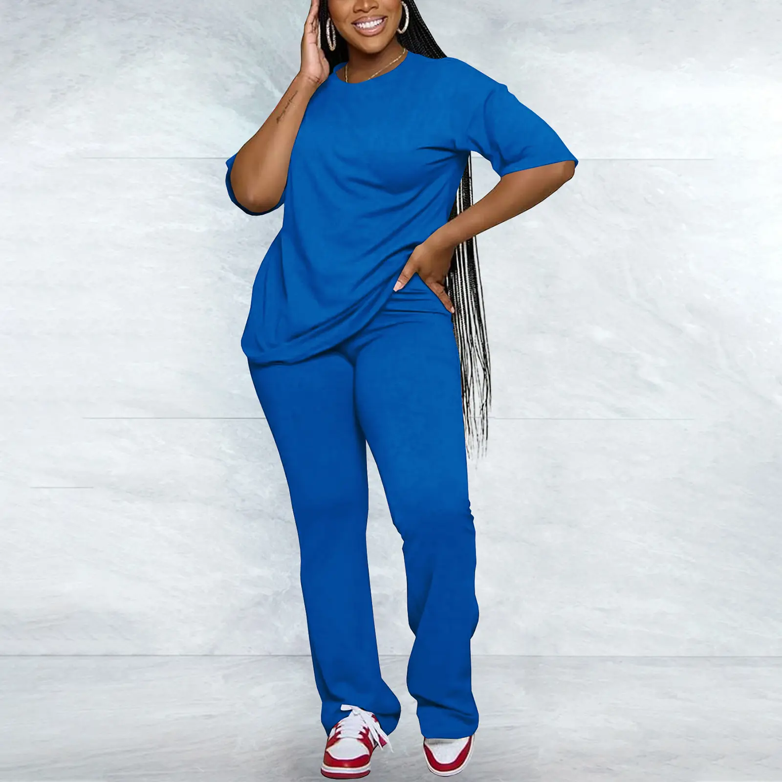 Women's Solid Drop Shoulder Tee & Pants Two-piece Set