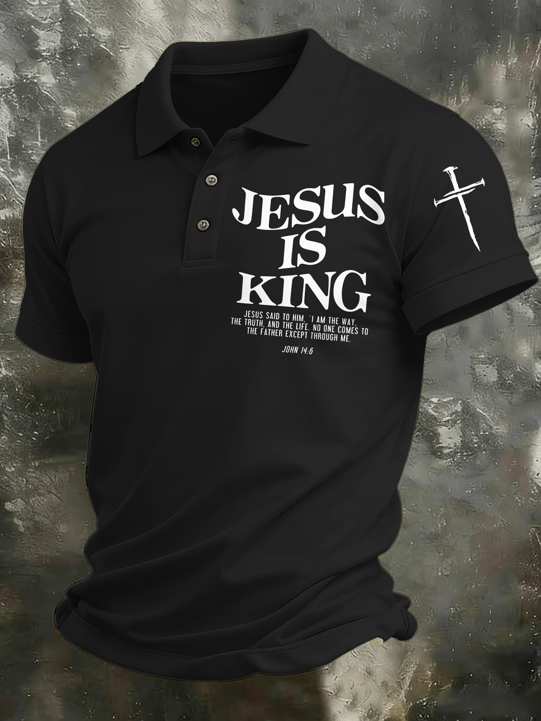 Men'S Casual Faith Jesus Collar Button Polo Shirt