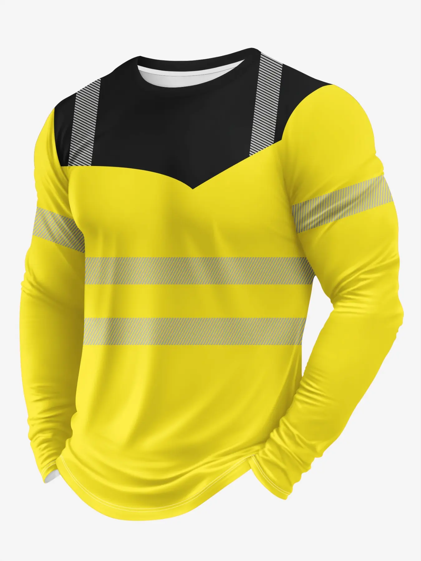Men's Sport Long Sleeve T-Shirt, Patchwork Color Breathable Quick-Dry Top, Fashion Fitted Short Length, Spring & Fall Wear