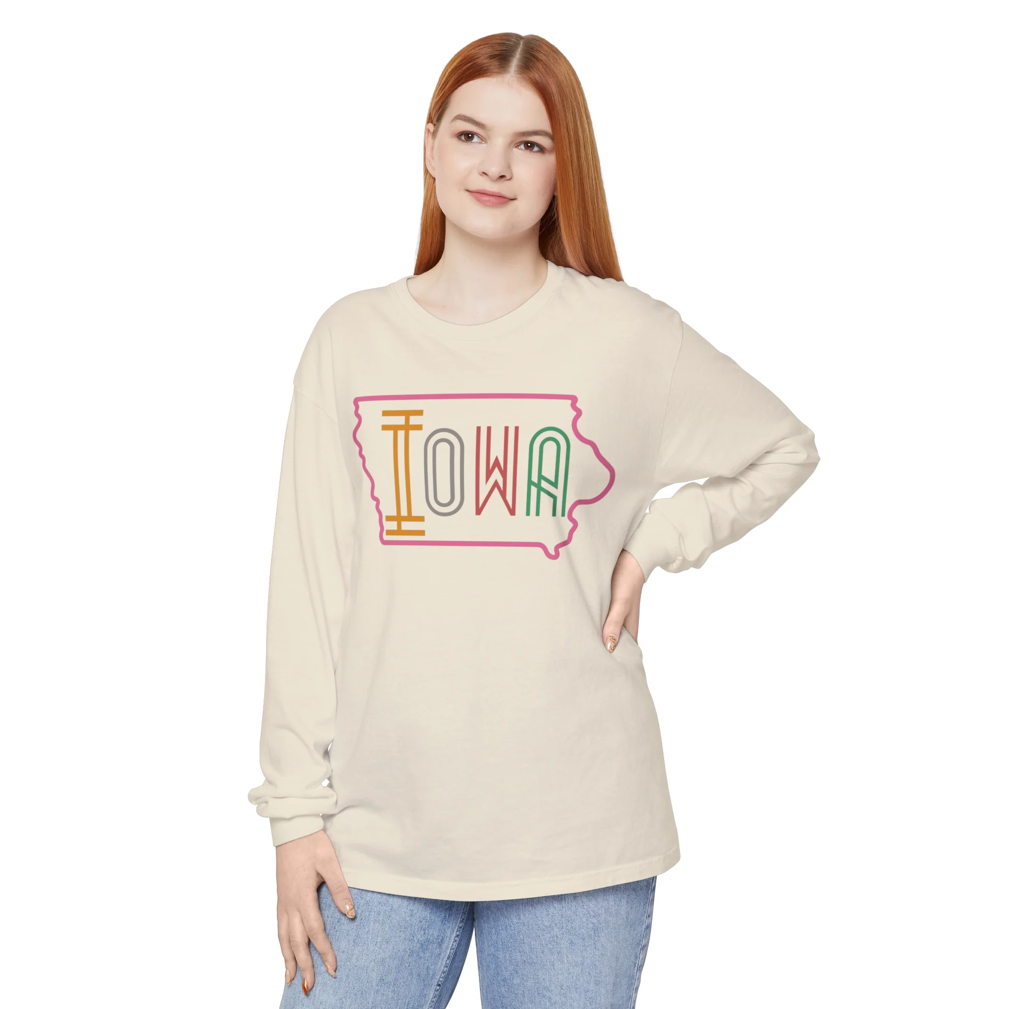 Iowa Pink Unisex Garment-dyed Long Sleeve T-Shirt