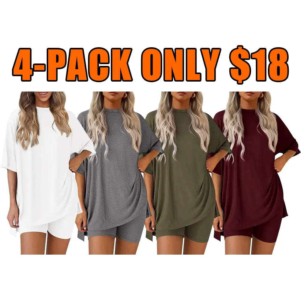 Women's Summer Two-Piece Set Casual Oversized Split Hem Shirts