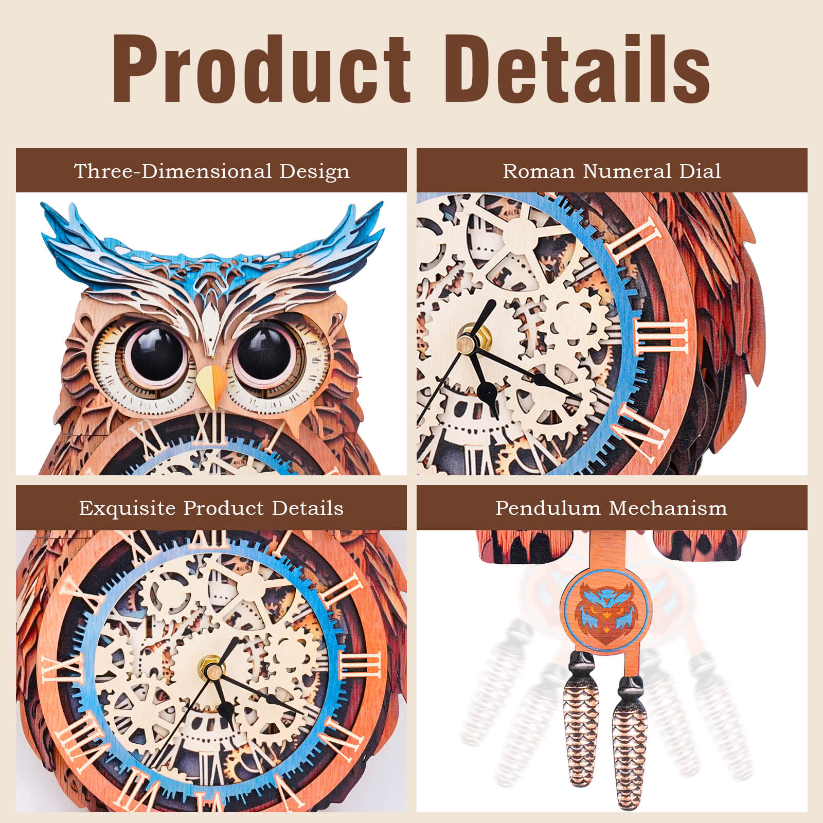 Owl DIY Wooden Clock, 3D Puzzle Craft Kit