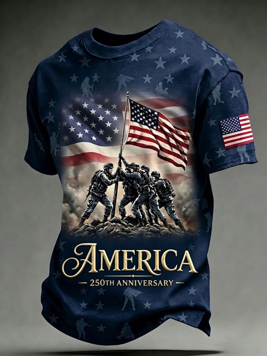 Men'S Retro America 250 National Flag Print Casual T Shirt