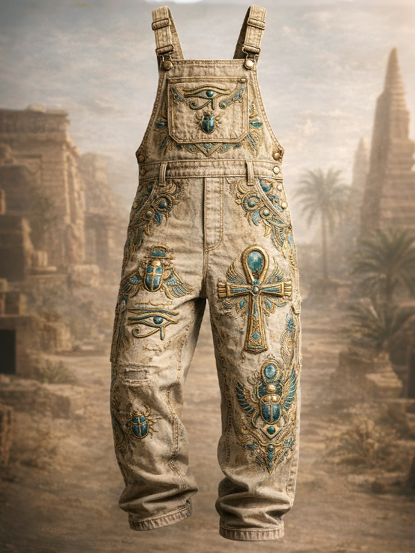 Men's Ankh Mysterious Ancient Egyptian Symbolic Patterns Print Overalls Jumpsuit