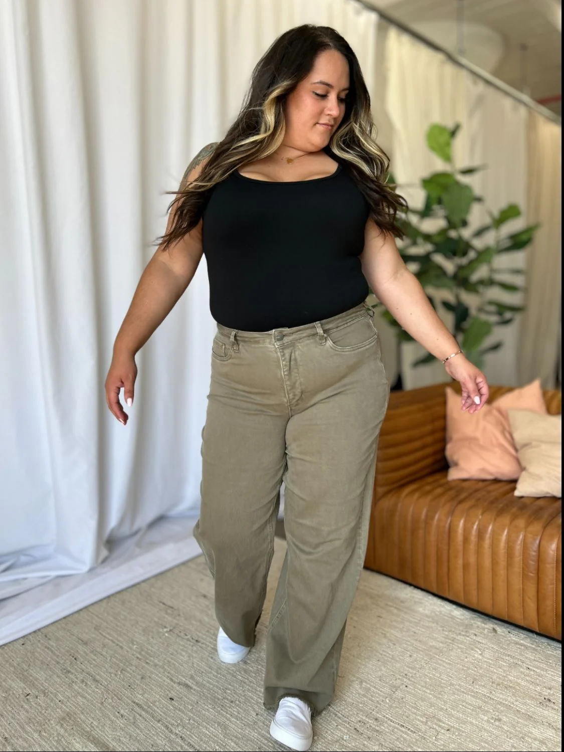 Full Size High Rise Garment Dye Wide Leg  Jeans