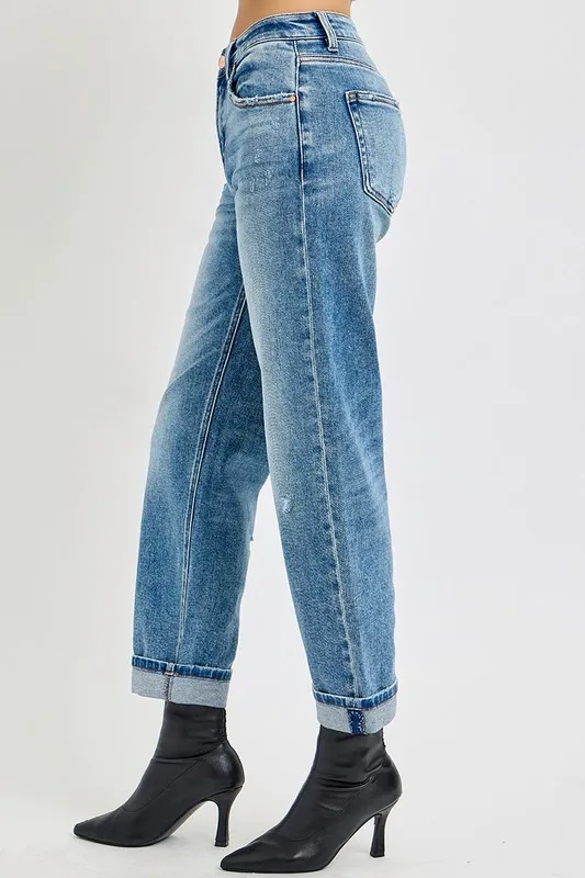 Full Size High Rise Ankle Boyfriend Distressed Jeans Plus Size