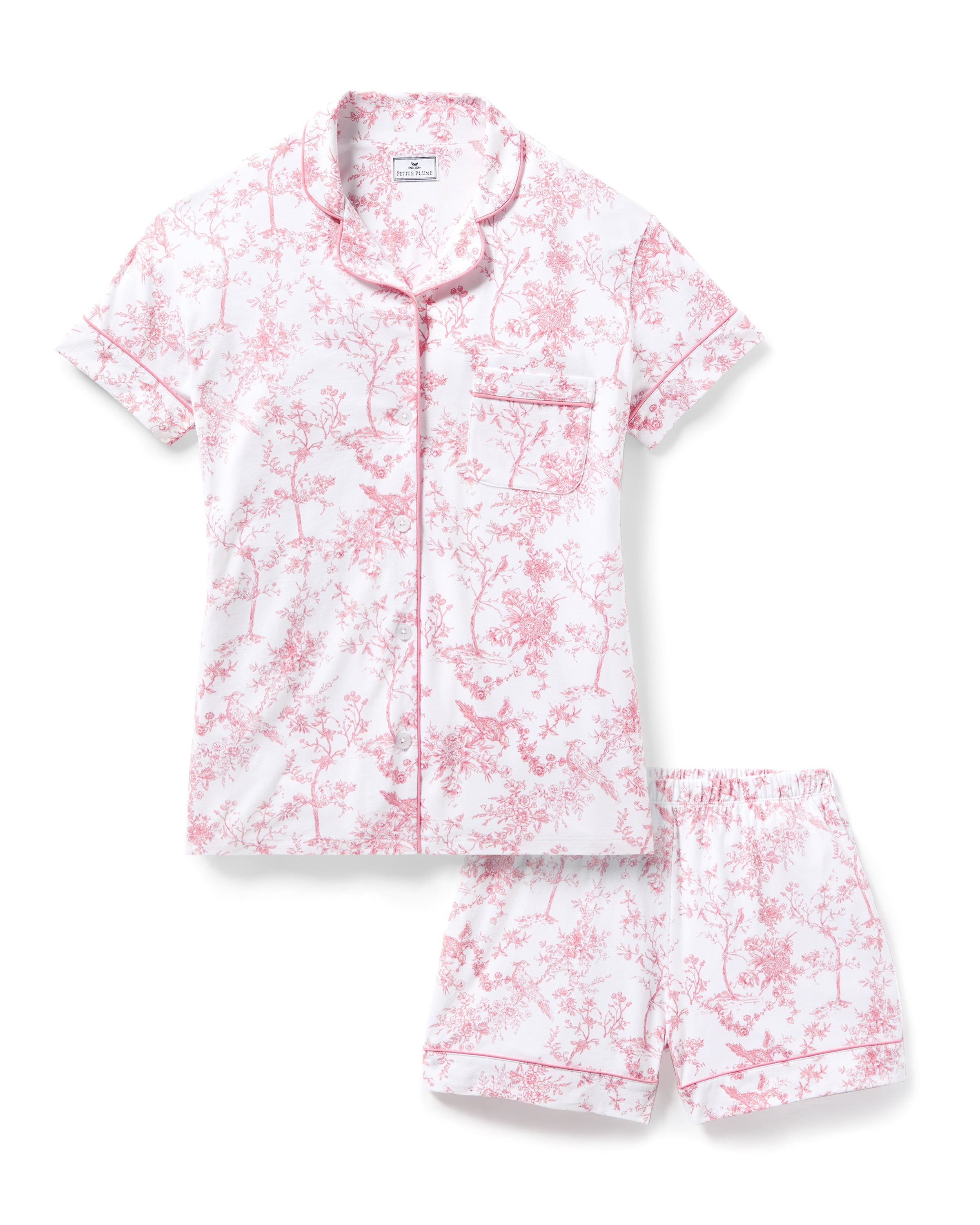 Women's Pima Short Sleeve Short Set in Pink Timeless Toile